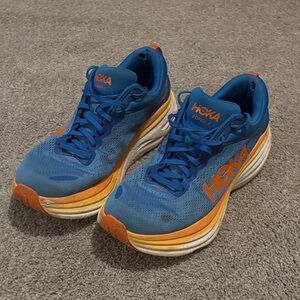 Hoka Bondi 8 Blue and Orange Sneakers